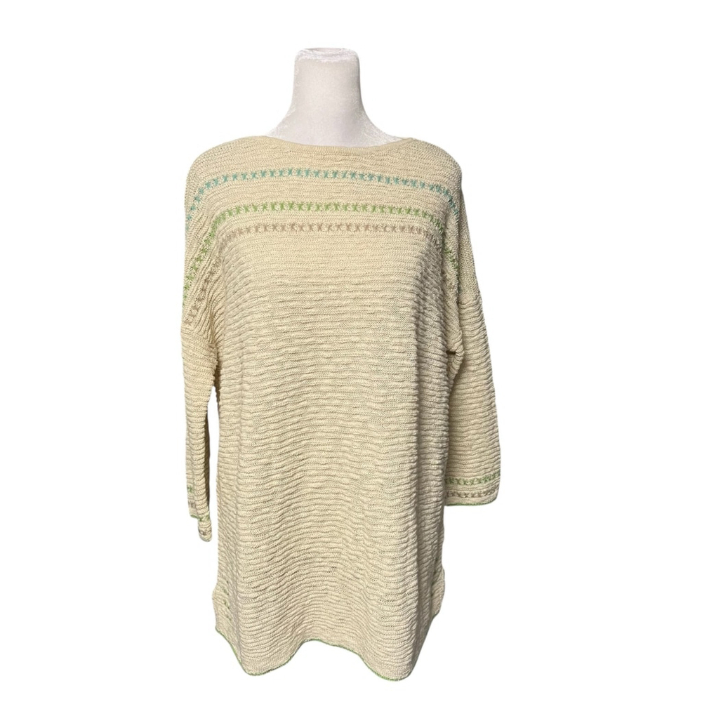 J. Jill Cream Loose Knit 3/4 Sleeve Sweater Size Large Tall